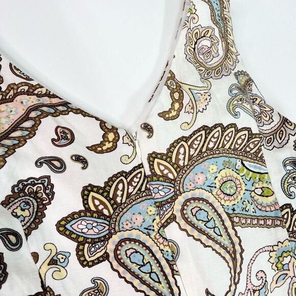 Premise Linen Blend Fit & Flare Dress Womens 10 Dream Paisley Sleeveless Zip - Picture 9 of 11